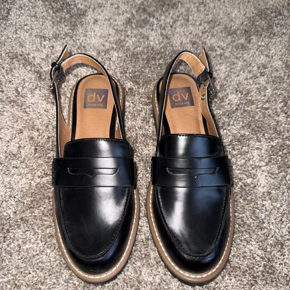 DV by Dolce Vita Shoes - DV by Dolce Vita Women’s Black Leather Slingback Loafers with Tan Sole